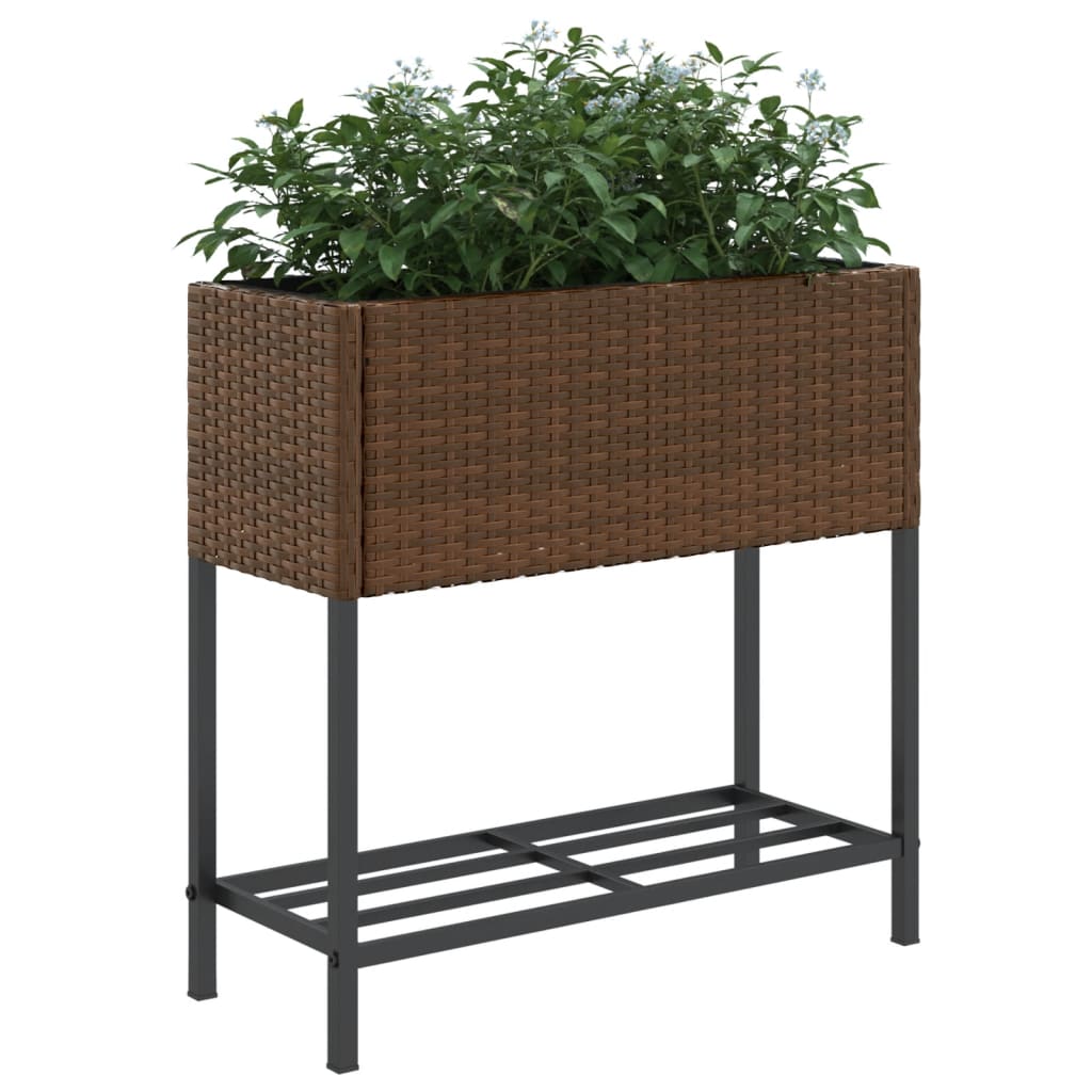 plantekasser 2 stk. med hylde 70x28x70 cm polyrattan brun