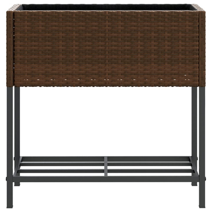 plantekasser 2 stk. med hylde 70x28x70 cm polyrattan brun
