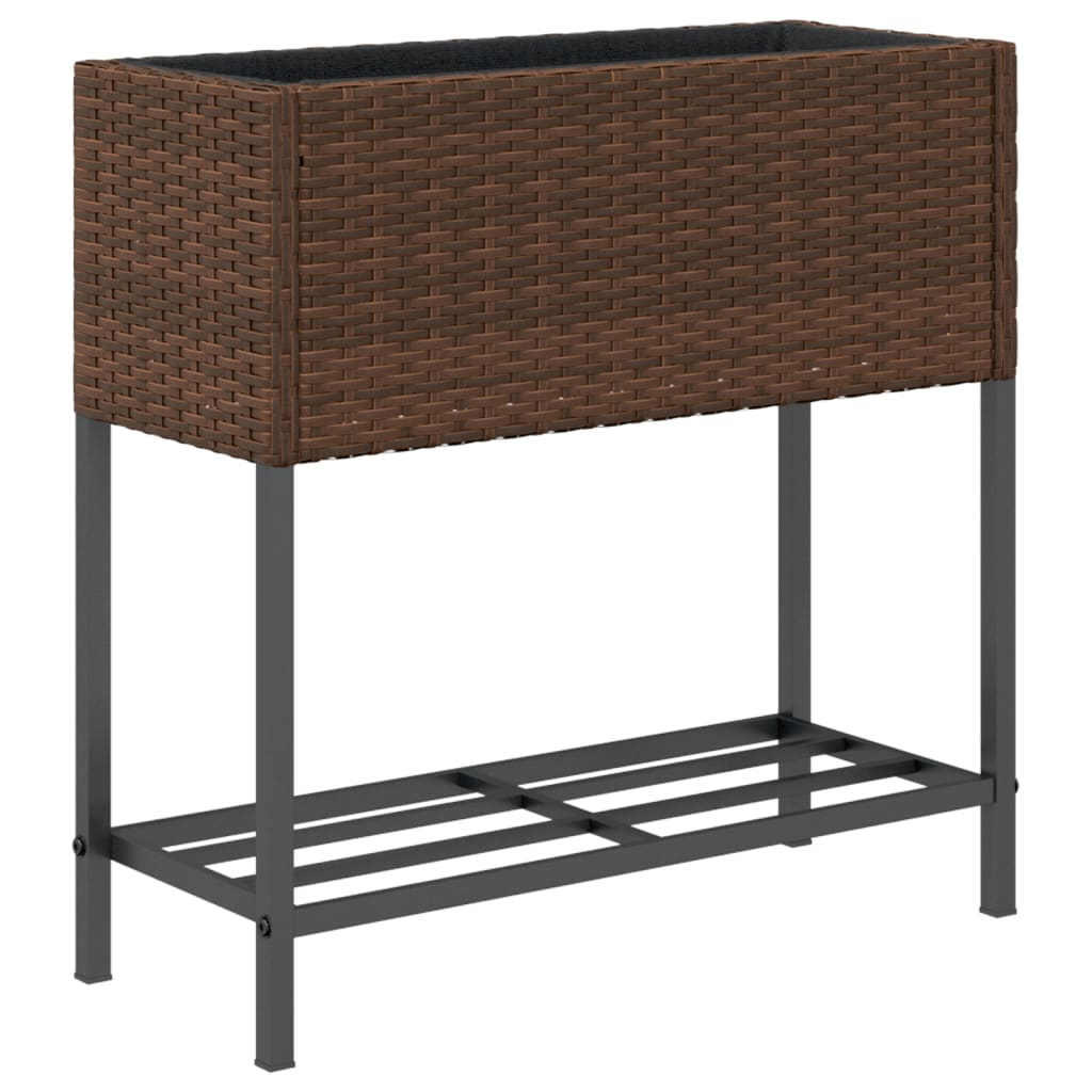 plantekasser 2 stk. med hylde 70x28x70 cm polyrattan brun