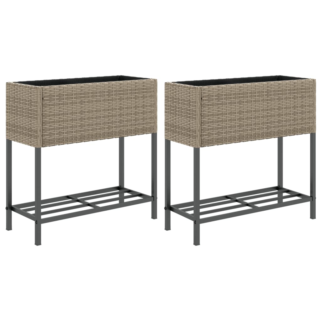 plantekasser 2 stk. med hylde 70x28x70 cm polyrattan grå