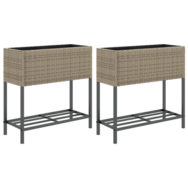plantekasser 2 stk. med hylde 70x28x70 cm polyrattan grå