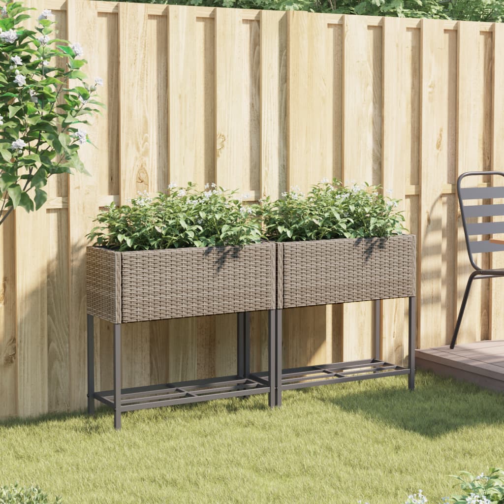 plantekasser 2 stk. med hylde 70x28x70 cm polyrattan grå