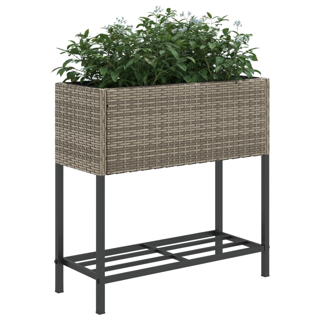 plantekasser 2 stk. med hylde 70x28x70 cm polyrattan grå