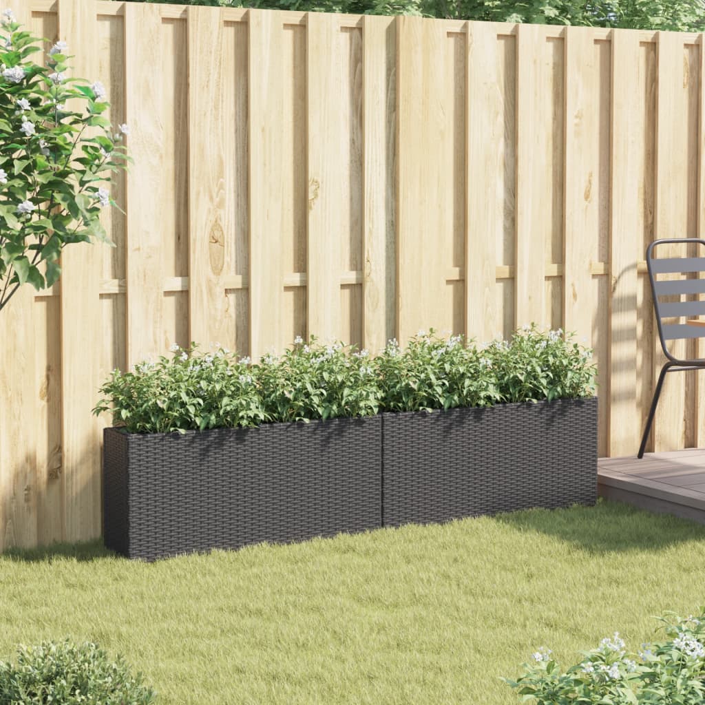 plantekasser 2 stk. med 2 potter 90x20x40 cm polyrattan sort