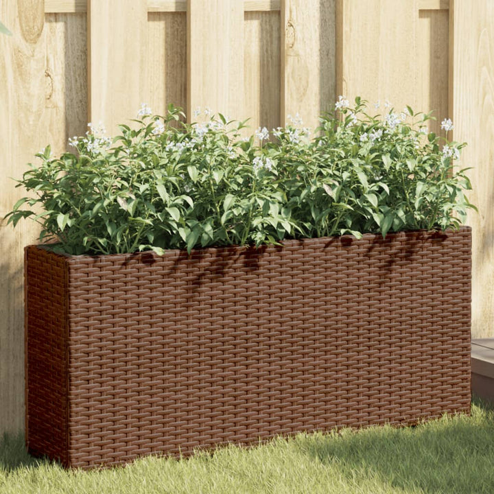 plantekasser 2 stk. med 2 potter 90x20x40 cm polyrattan brun
