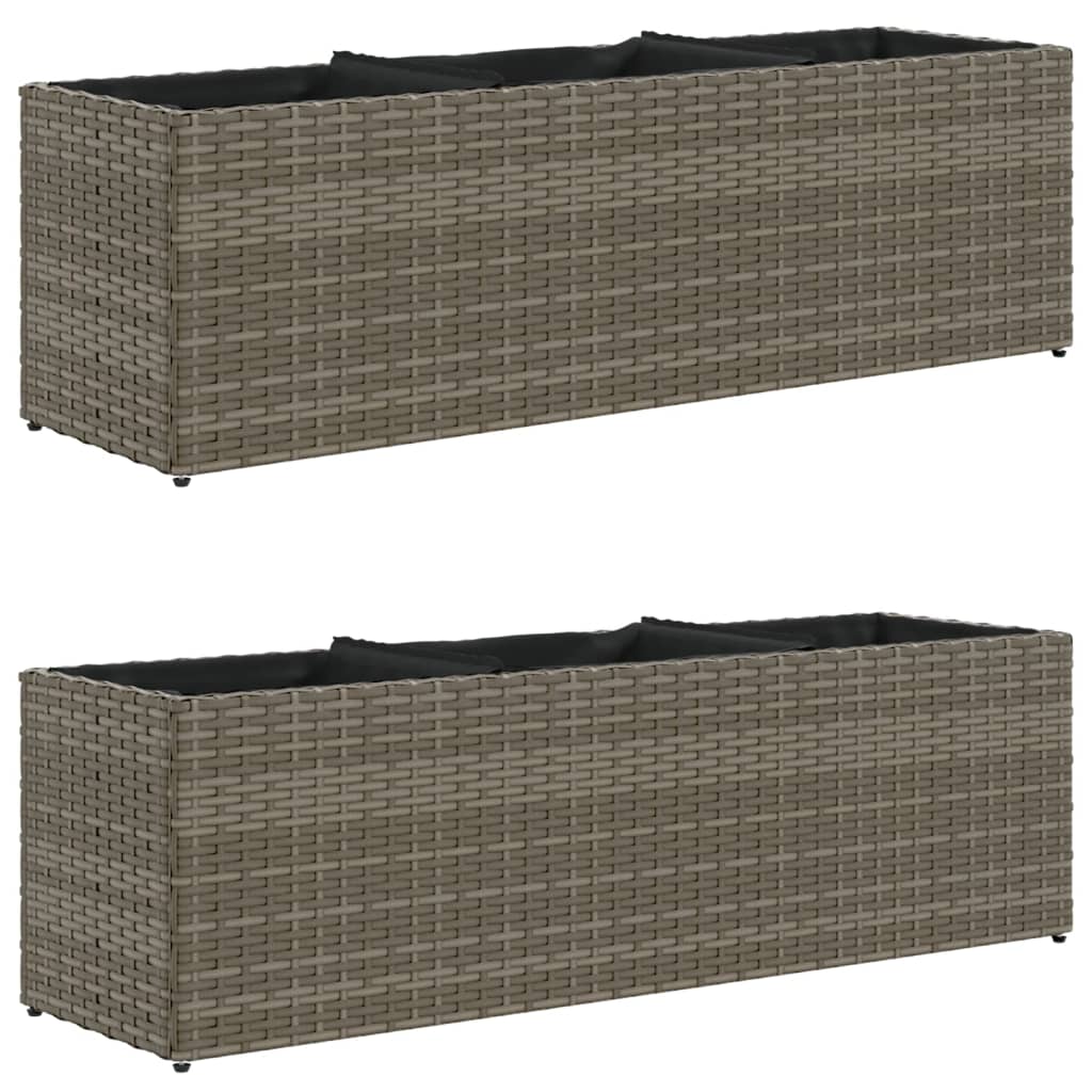 plantekasser 2 stk. med 3 potter 105x30x32 cm polyrattan grå