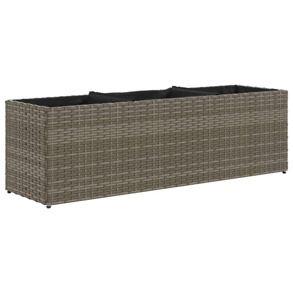 plantekasser 2 stk. med 3 potter 105x30x32 cm polyrattan grå