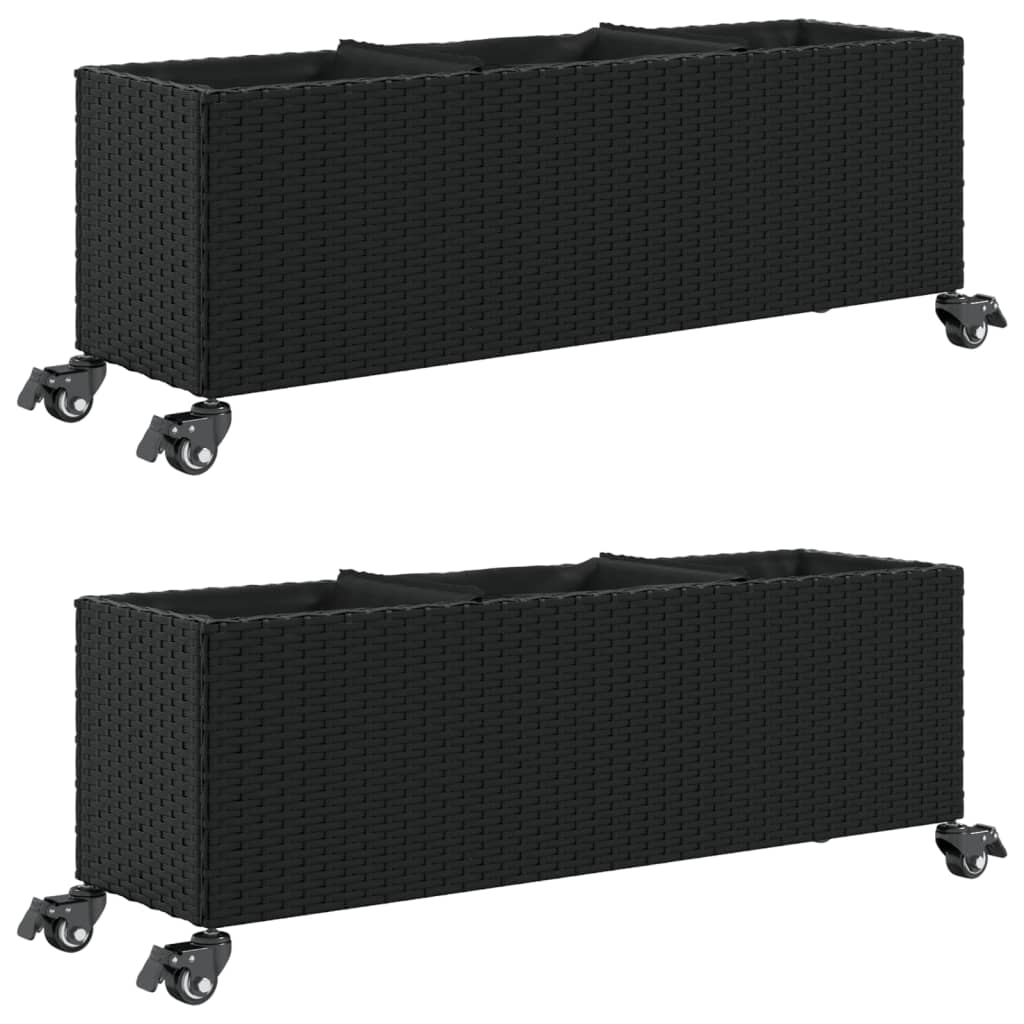 plantekasser 2 stk. med hjul 107x32x38 cm polyrattan sort
