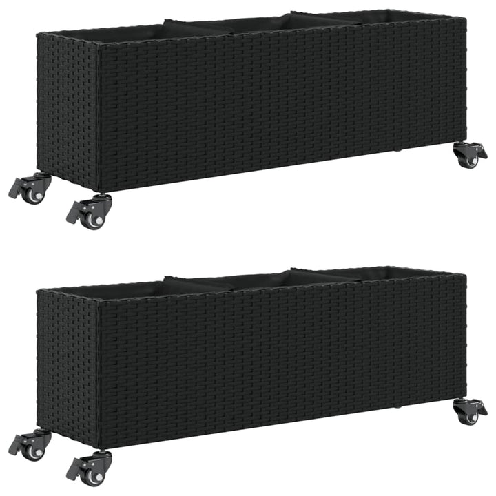 plantekasser 2 stk. med hjul 107x32x38 cm polyrattan sort