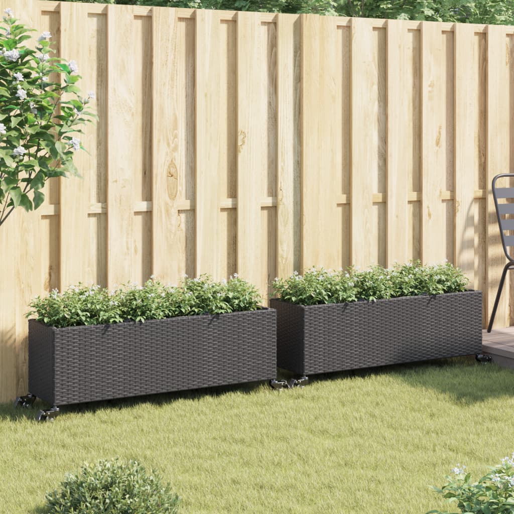 plantekasser 2 stk. med hjul 107x32x38 cm polyrattan sort
