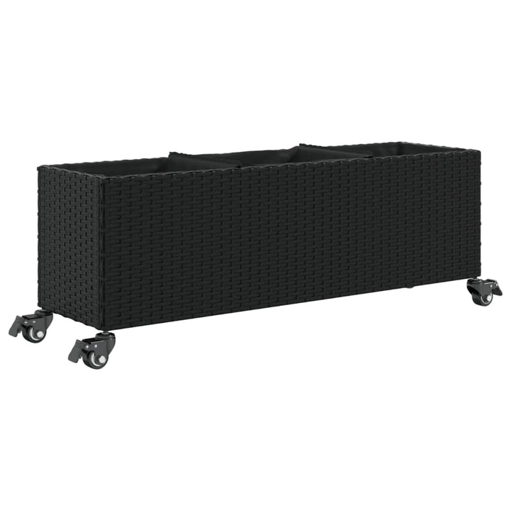 plantekasser 2 stk. med hjul 107x32x38 cm polyrattan sort