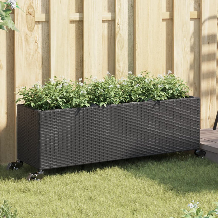 plantekasser 2 stk. med hjul 107x32x38 cm polyrattan sort