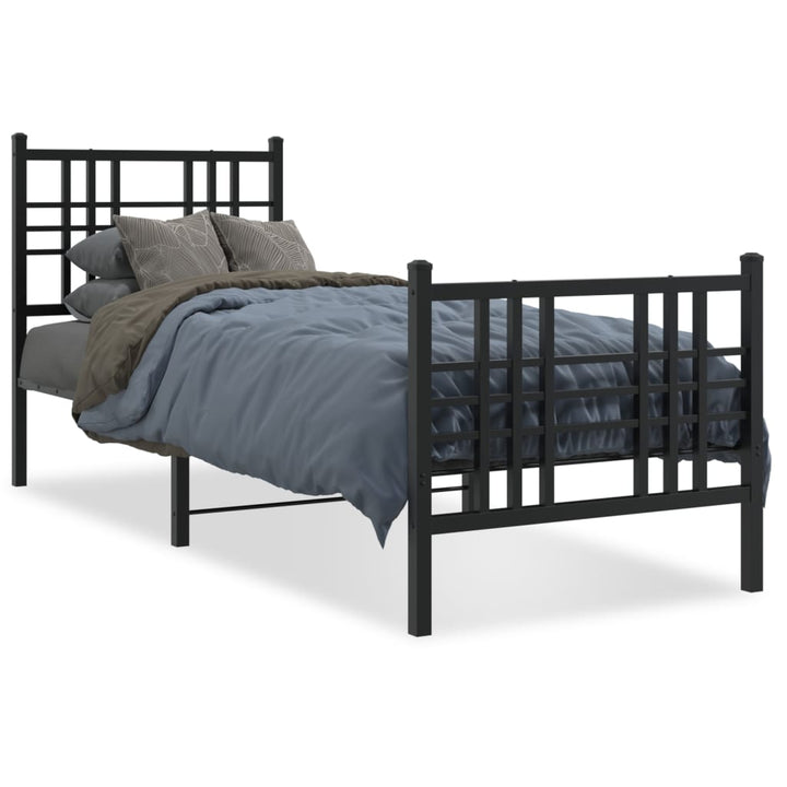 sengeramme med sengegavl og fodgærde 75x190 cm metal sort