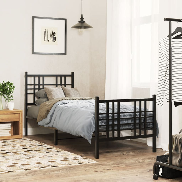 sengeramme med sengegavl og fodgærde 75x190 cm metal sort