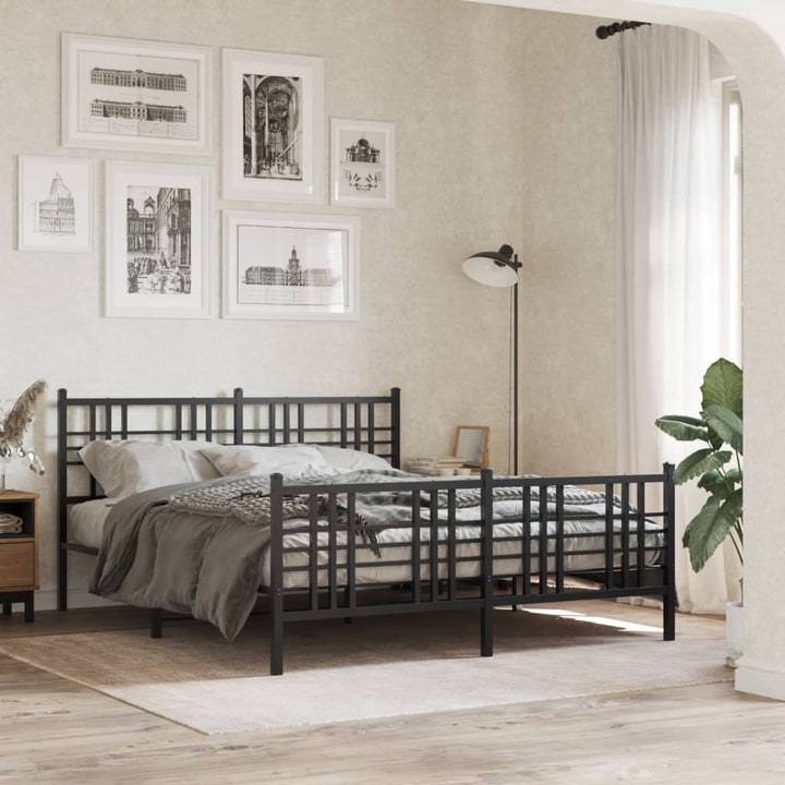 sengeramme med sengegavl og fodgærde 150x200 cm metal sort