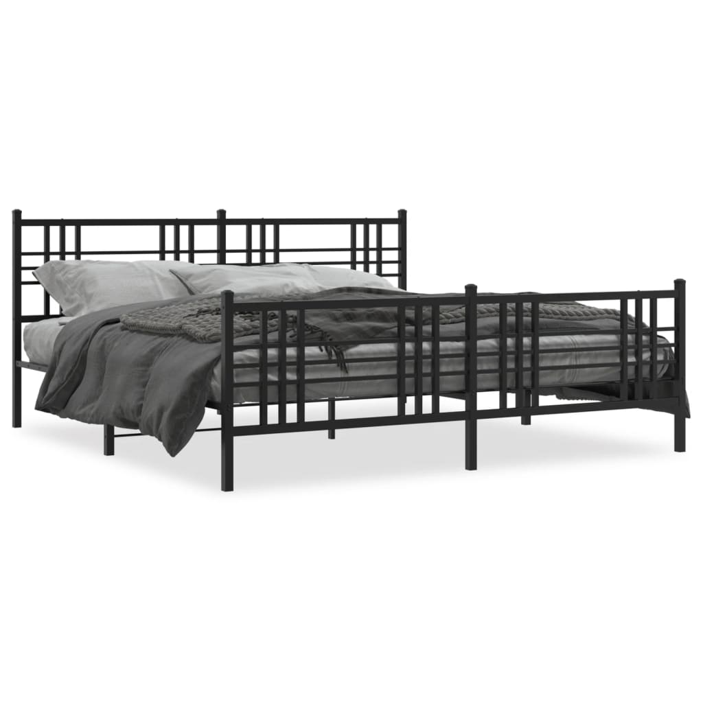 sengeramme med sengegavl og fodgærde 200x200 cm metal sort