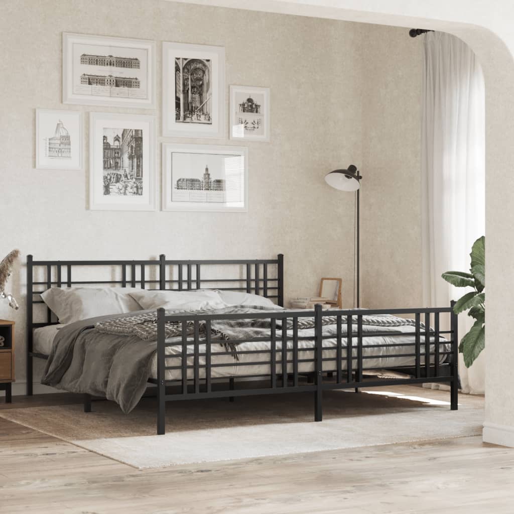 sengeramme med sengegavl og fodgærde 200x200 cm metal sort