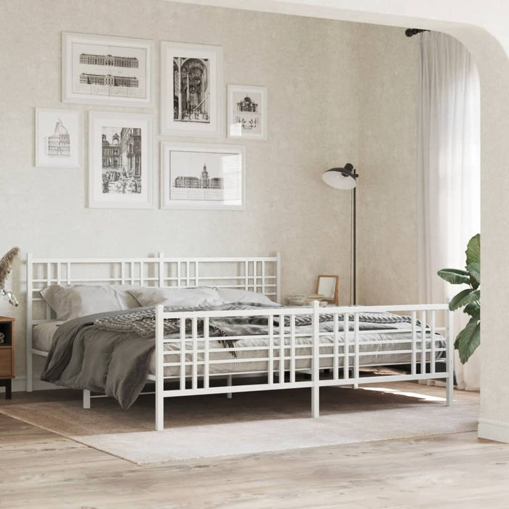 sengeramme med sengegavl og fodgærde 193x203 cm metal hvid