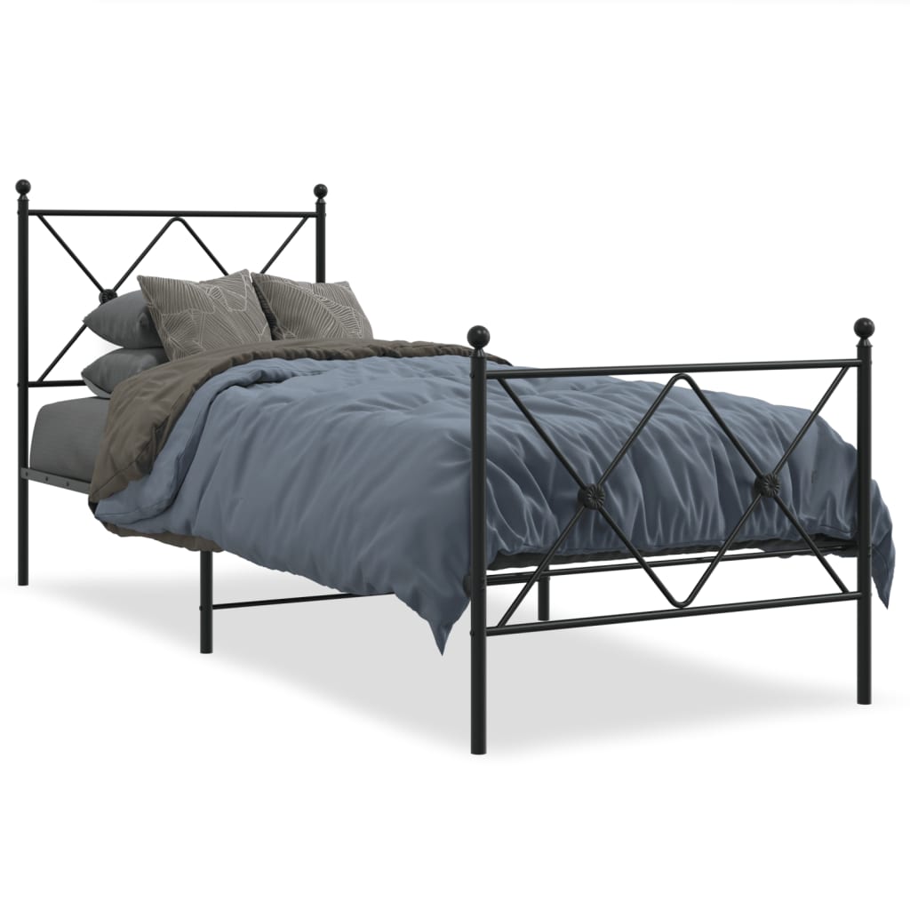 sengeramme med sengegavl og fodgærde 75x190 cm metal sort