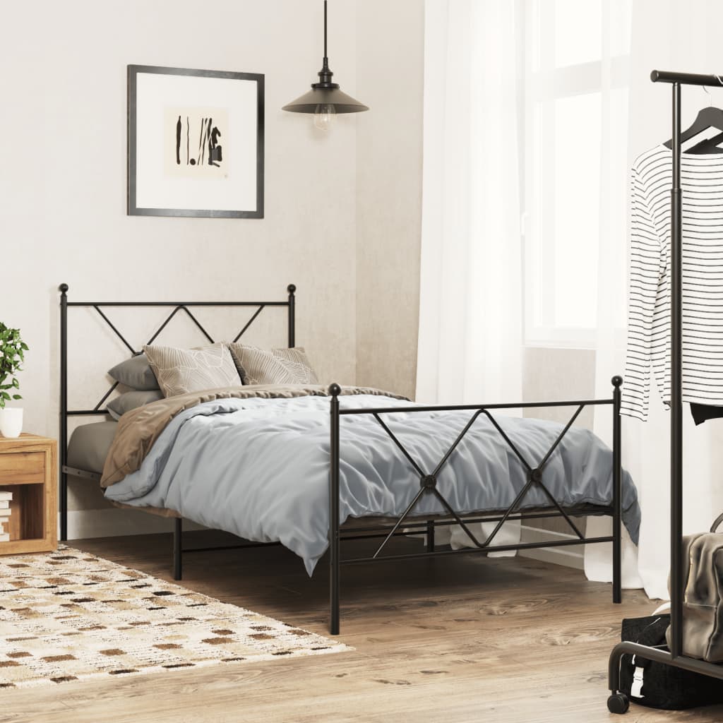 sengeramme med sengegavl og fodgærde 90x200 cm metal sort