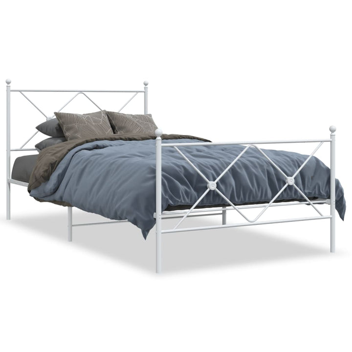 sengeramme med sengegavl og fodgærde 100x190 cm metal hvid