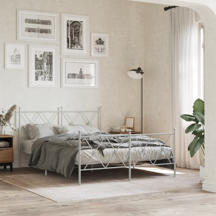 sengeramme med sengegavl og fodgærde 137x190 cm metal hvid
