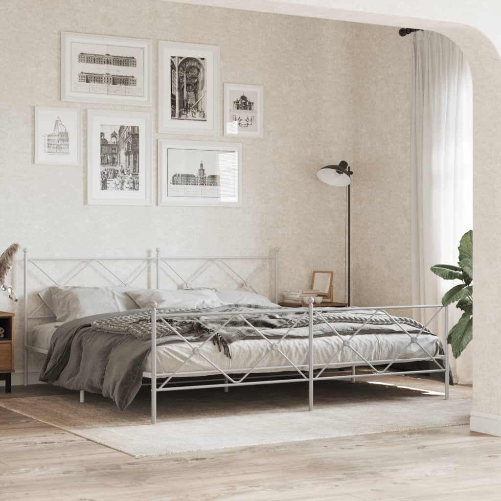 sengeramme med sengegavl og fodgærde 193x203 cm metal hvid