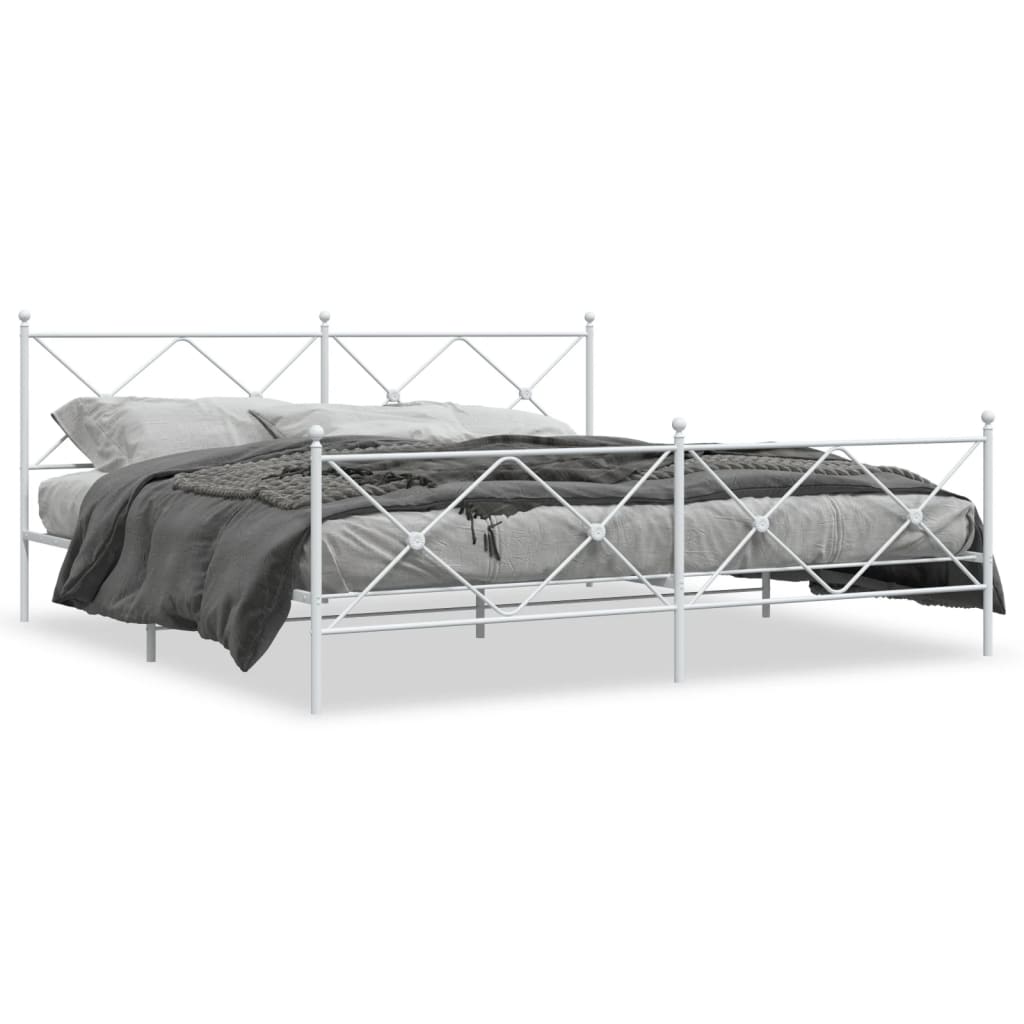 sengeramme med sengegavl og fodgærde 200x200 cm metal hvid