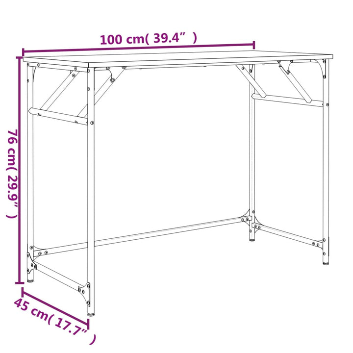 skrivebord 100x45x76 cm konstrueret træ og stål røget eg