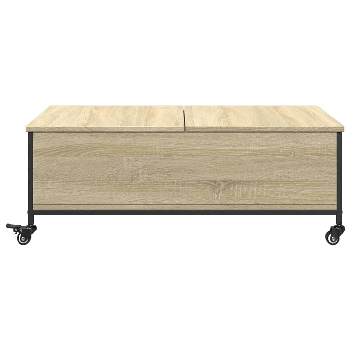 sofabord med hjul 91x55x34 cm konstrueret træ sonoma-eg