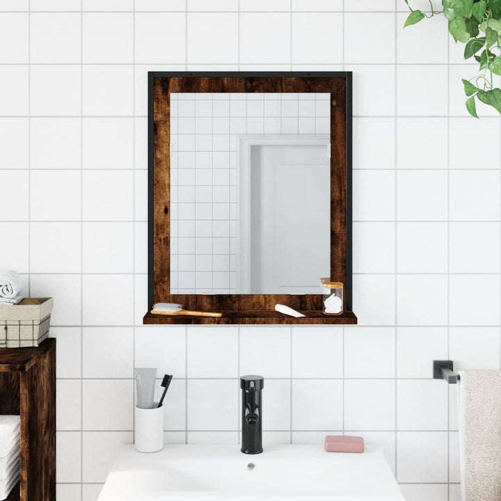 badeværelsesspejl m. hylde 50x12x60 cm konstrueret træ røget eg