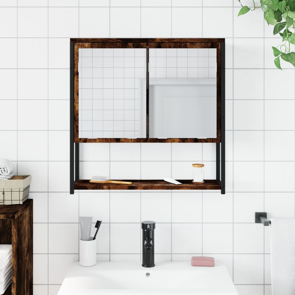 badeværelsesskab + spejl 60x16x60 cm konstrueret træ røget eg