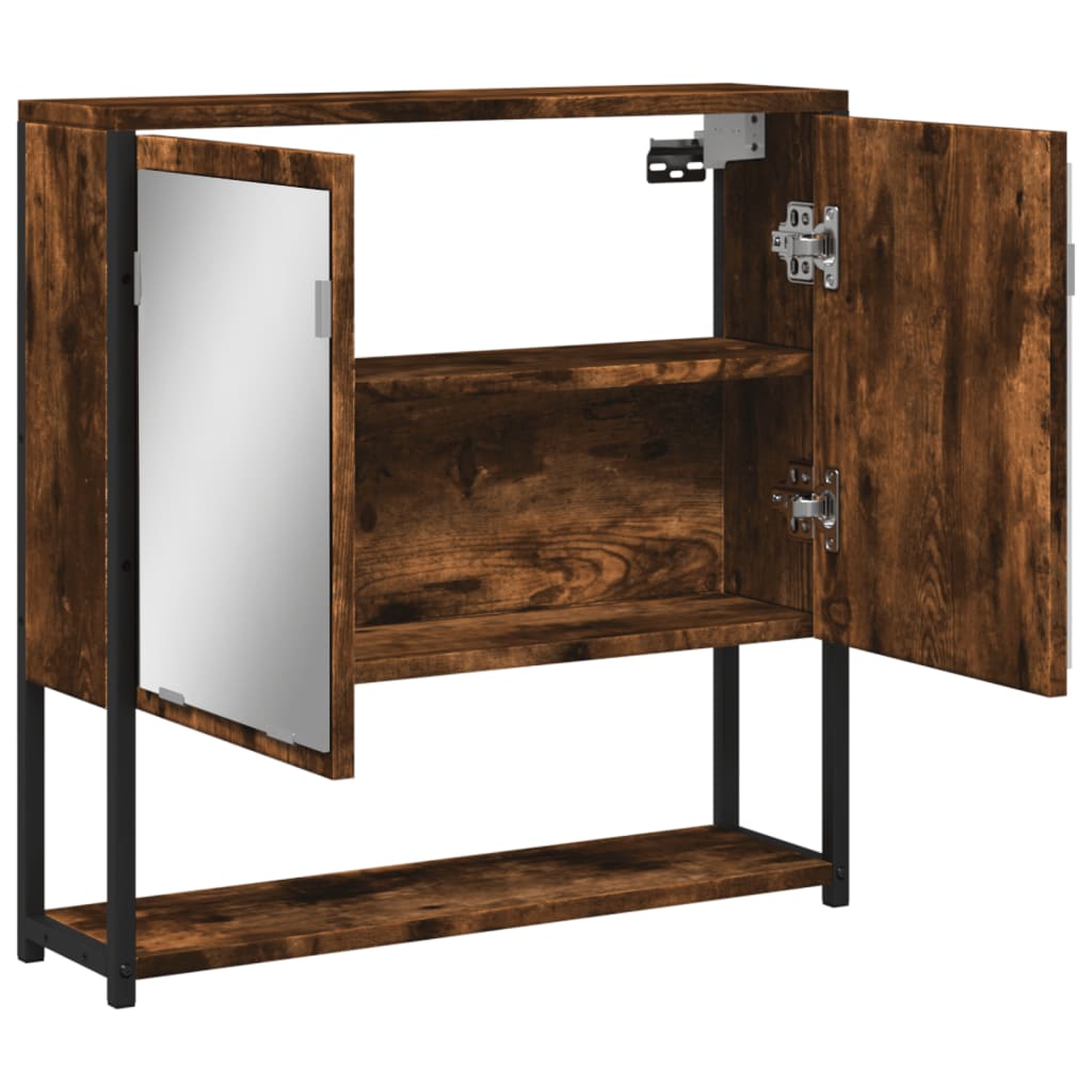 badeværelsesskab + spejl 60x16x60 cm konstrueret træ røget eg