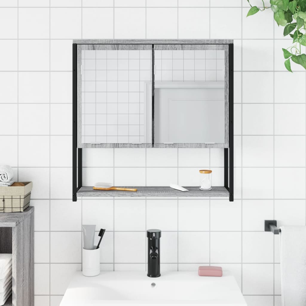 skab med spejl 60x16x60 cm konstrueret træ grå sonoma-eg