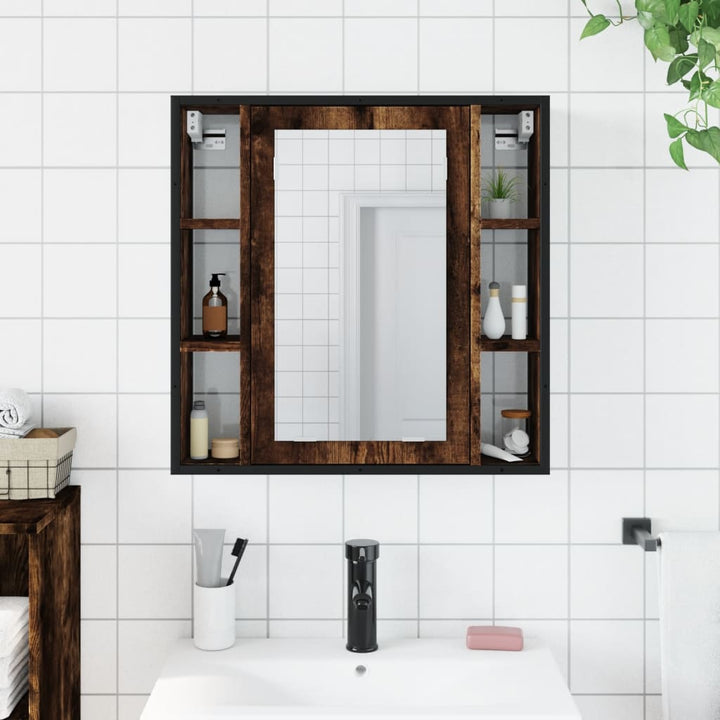 badeværelsesskab + spejl 60x16x60 cm konstrueret træ røget eg