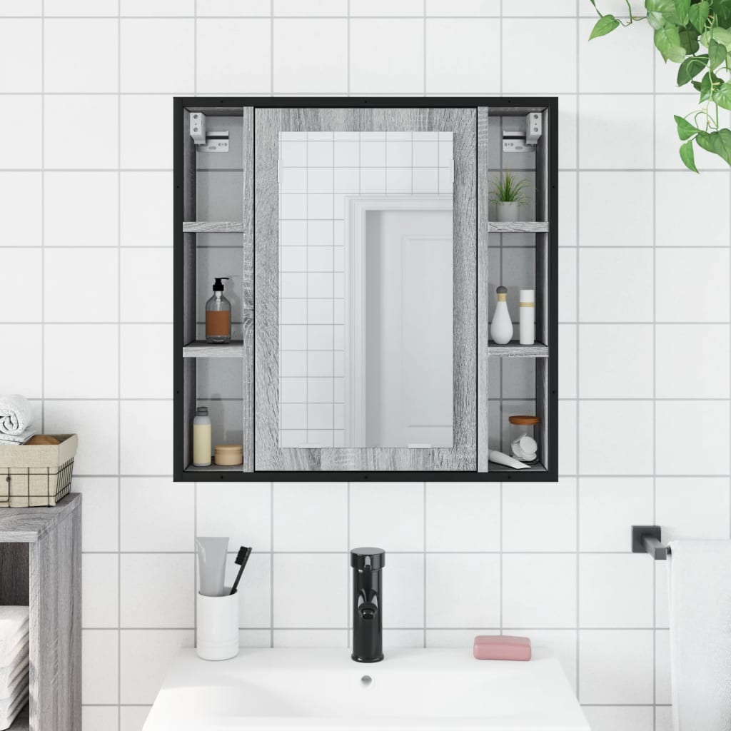 skab med spejl 60x16x60 cm konstrueret træ grå sonoma-eg