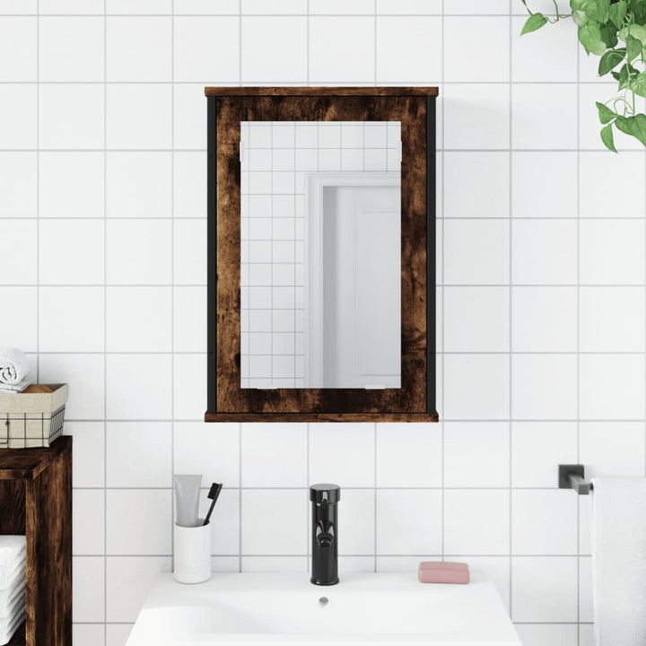 badeværelsesskab med spejl 42x12x60 cm konstrueret træ røget eg