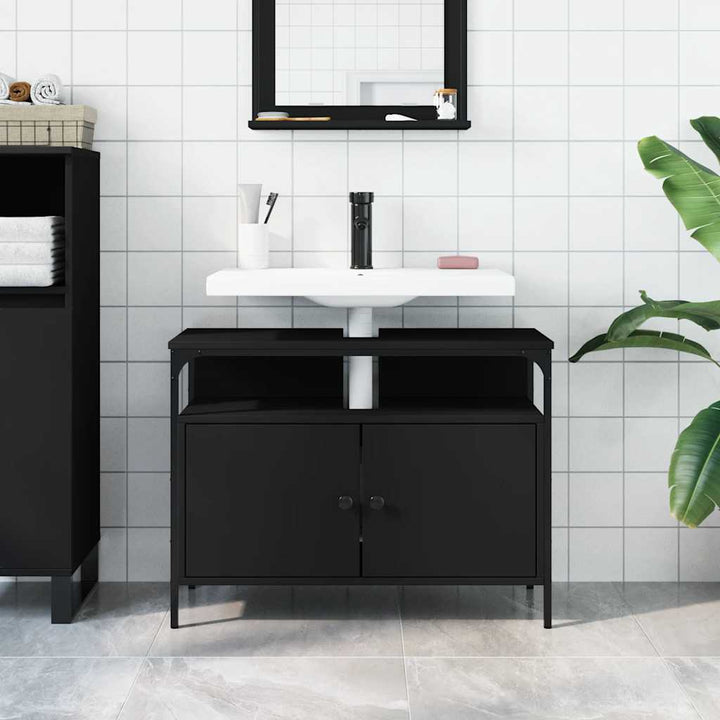 underskab til håndvask 80x30x60 cm konstrueret træ sort