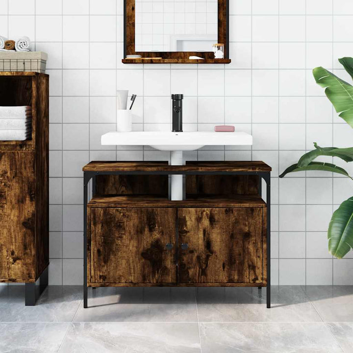 underskab til håndvask 80x30x60 cm konstrueret træ røget eg