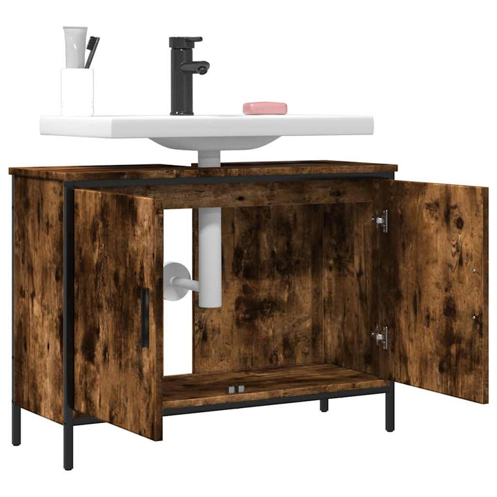 underskab til håndvask 80x30x60 cm konstrueret træ røget eg