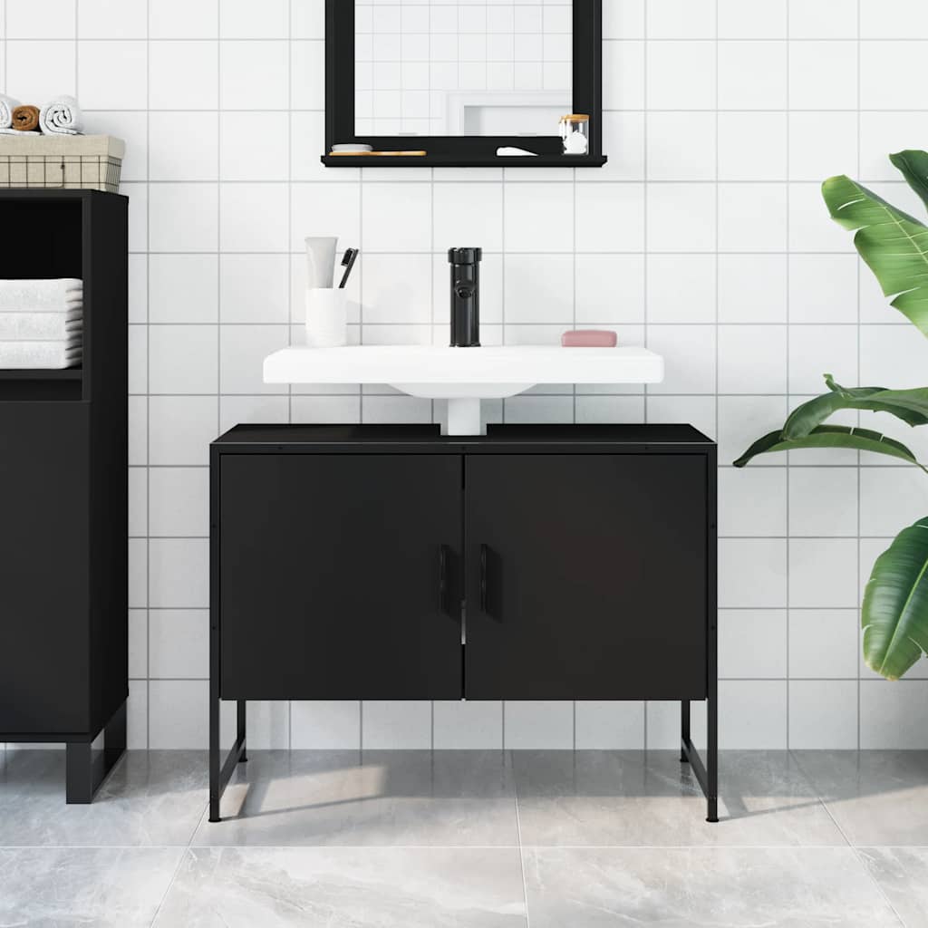 underskab til håndvask 80x33x60 cm konstrueret træ sort