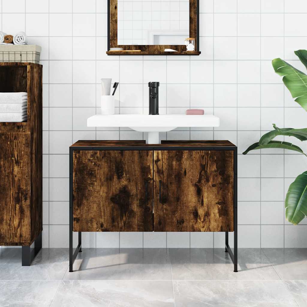 underskab til håndvask 80x33x60 cm konstrueret træ røget eg