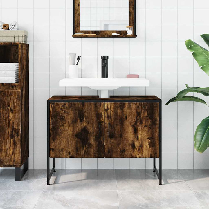 underskab til håndvask 80x33x60 cm konstrueret træ røget eg