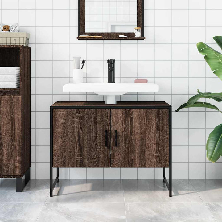 underskab til håndvask 80x33x60 cm konstrueret træ brunt egetræ