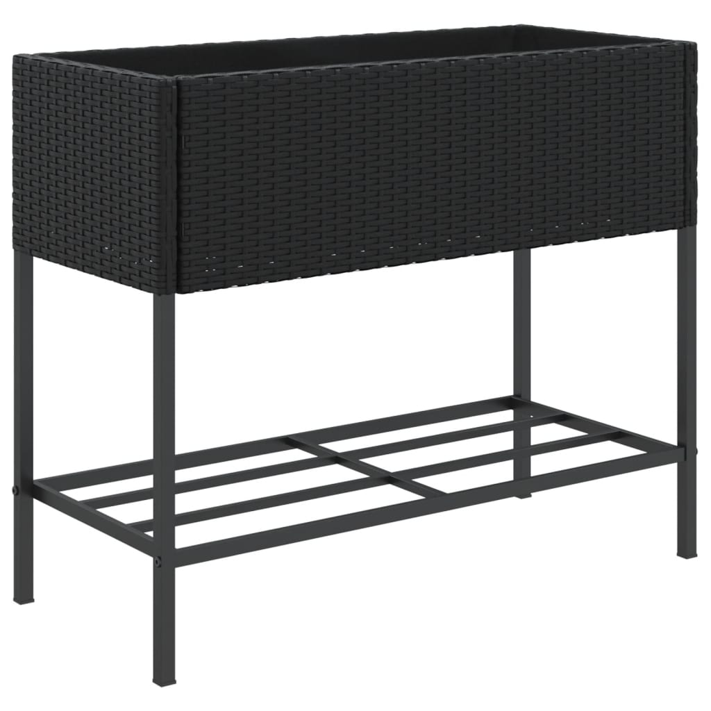 plantekasse med hylde polyrattan sort