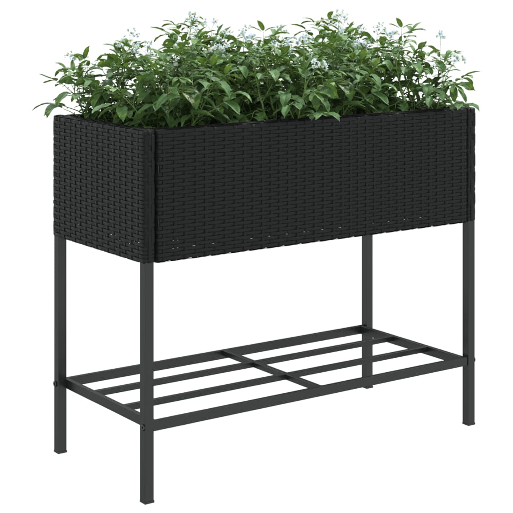 plantekasse med hylde polyrattan sort