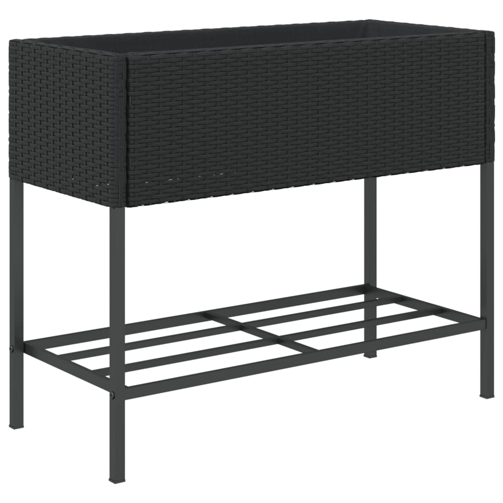 plantekasse med hylde polyrattan sort