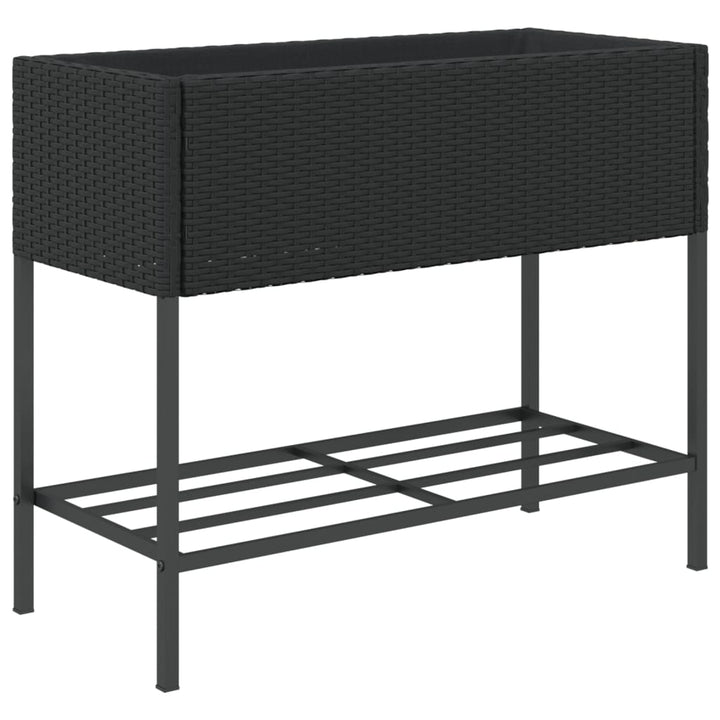 plantekasse med hylde polyrattan sort