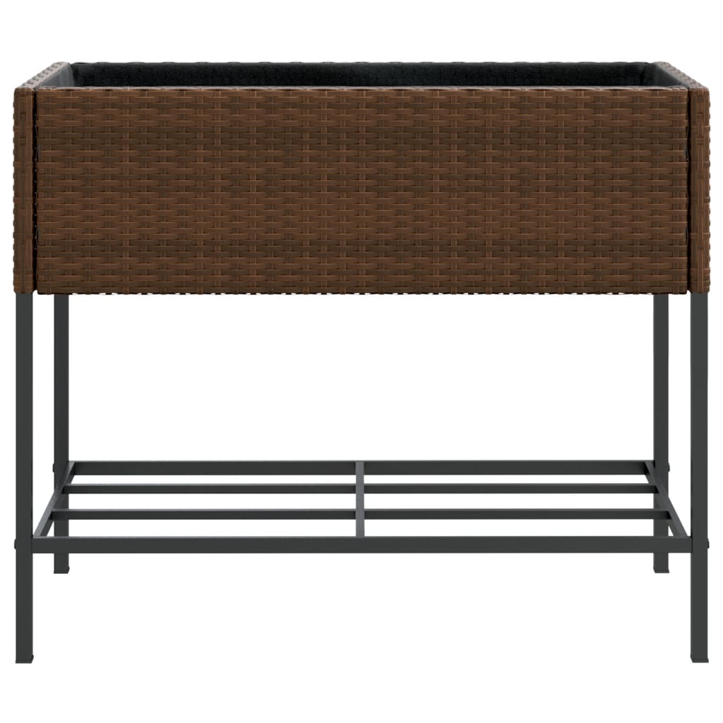 plantekasse med hylde polyrattan brun