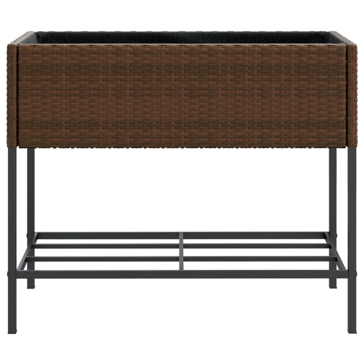 plantekasse med hylde polyrattan brun